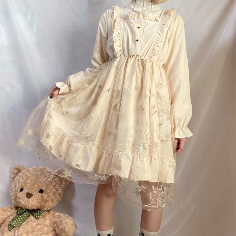 モニター砂糖様着用 ロリィタユニコーンメッシュ刺繍妖精ワンピース Black Lotus