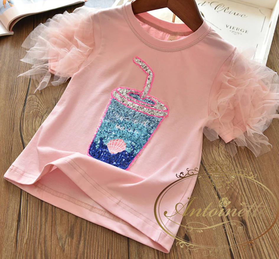 2カラー 夏 Tシャツ 可愛い シェル ブルーハワイ 子供服 女の子 Girl T Shirt Pink White Antoinette