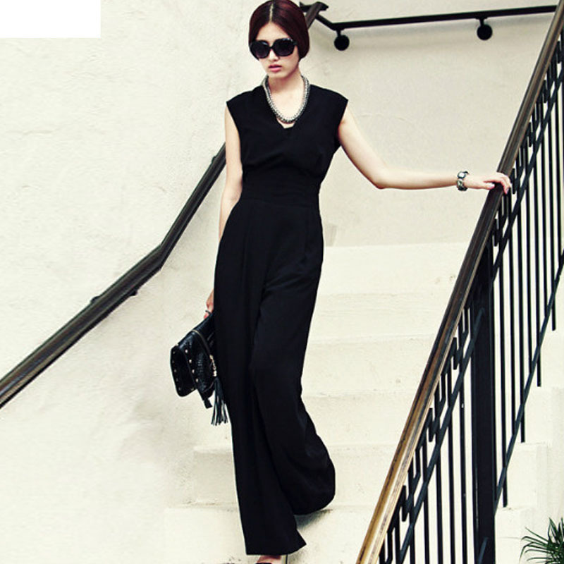 大きいサイズ ジャンパースカート ロング レディース シフォンワンピ オールインワン サロペット ワイドパンツ ハイウエストパンツ ノースリーブ マキシ ワンピ 黒 ブラック ドレープ Vネック セクシー 体型カバー スタイルアップ 脚長効果 おしゃれ パーティー ドレス 男