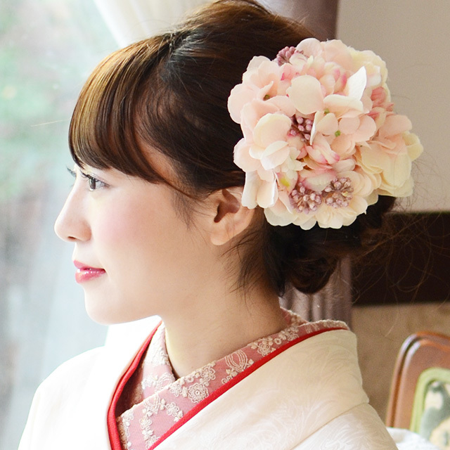 髪飾り 和装 ピンク紫陽花 コサージュのヘッドドレス Fc141 結婚式 成人式 Cha Cha 和の髪飾り専門店