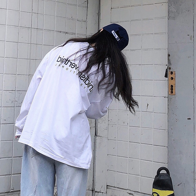 送料無料 おしゃれな袖プリ カジュアル メンズライク オーバーサイズ バックプリント ロンt カットソー Tシャツ トップス Lamitte Deco トレンド 韓国ファッション ショップ