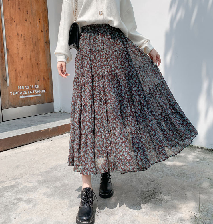 フラワーシフォンロングスカート Honeyant