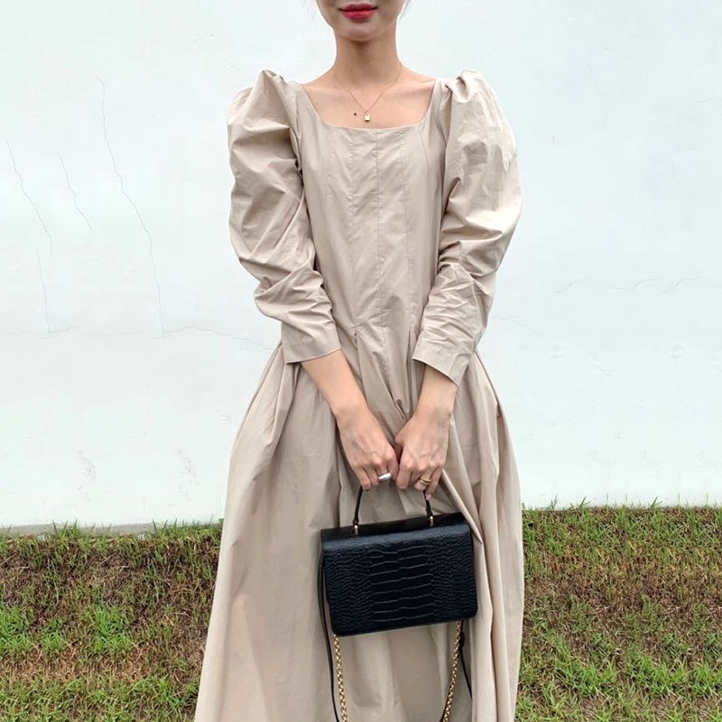 スクエアネックパフスリーブ長袖ワンピ ス 2color Ciel Closet