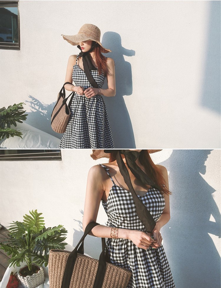 ギンガムチェック ワンピース ノースリーブ ワンピース ロング Aライン バックリボン ミモレ丈 リゾート ワンピース 韓国の可愛いレディースアパレルのセレクトショップ Kilalion キラリオン