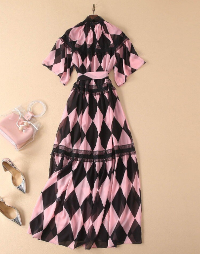 ダイヤ柄 ワンピース ドレス ピンク 黒 舞台衣装 インスタ映え 被写体 モデル Luxury Fantasy World Dress Antoinette ダイヤ柄 ワンピース ドレス ピンク 黒 舞台衣装 インスタ映え 被写体 モデル Luxury Fantasy World Dress Antoinette