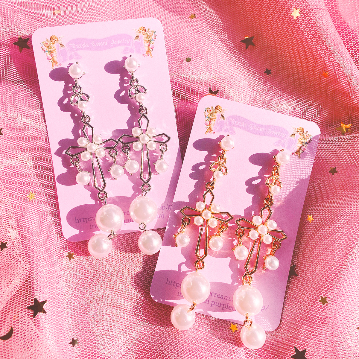 パール クロスピアス P1 Twice ミナ ジョンヨン Pristin ギョルギョン 着用ピアス Purple Cream Jewelry