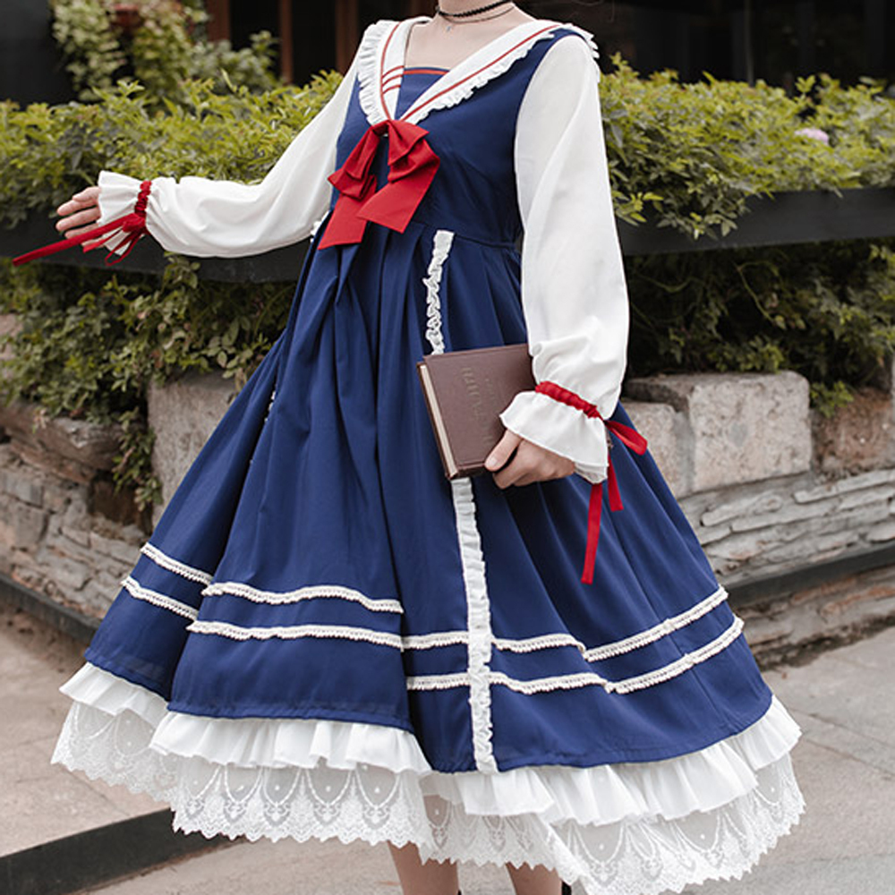 ロリィタネイビーセーラーカラーワンピース Black Lotus