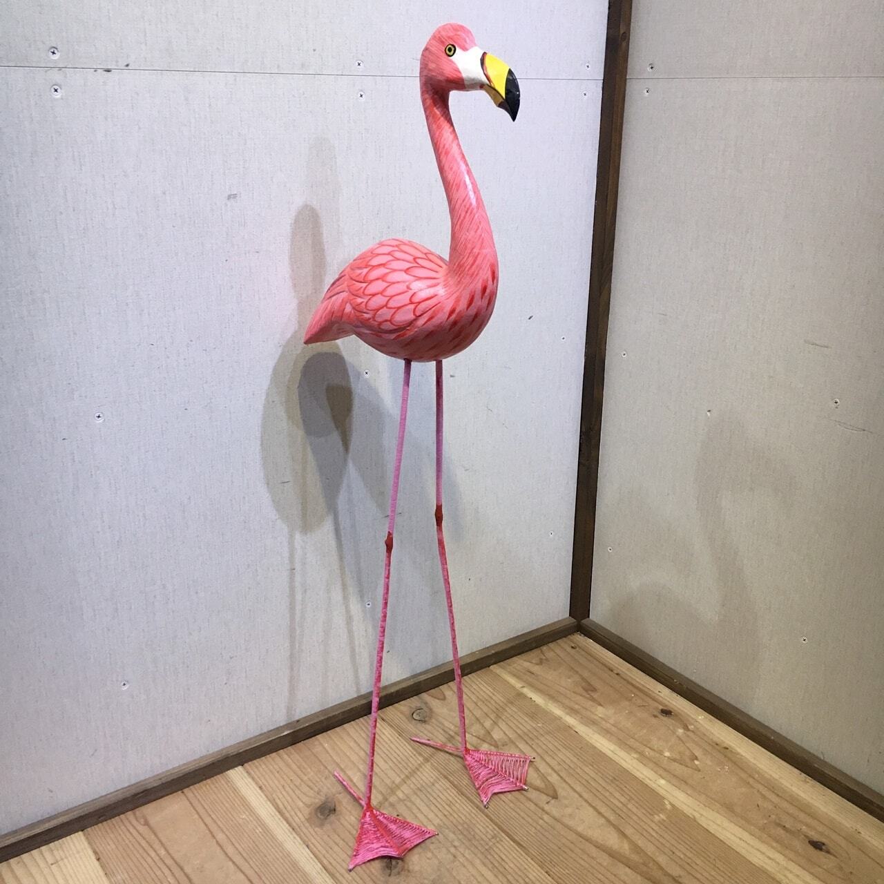 木製フラミンゴ 77cm 鳥のオブジェ インテリア バリ雑貨 アジアン雑貨 手作り人形 置物 木彫り ウッド ピンク オブジェ ディスプレイ アジアンファクトリー
