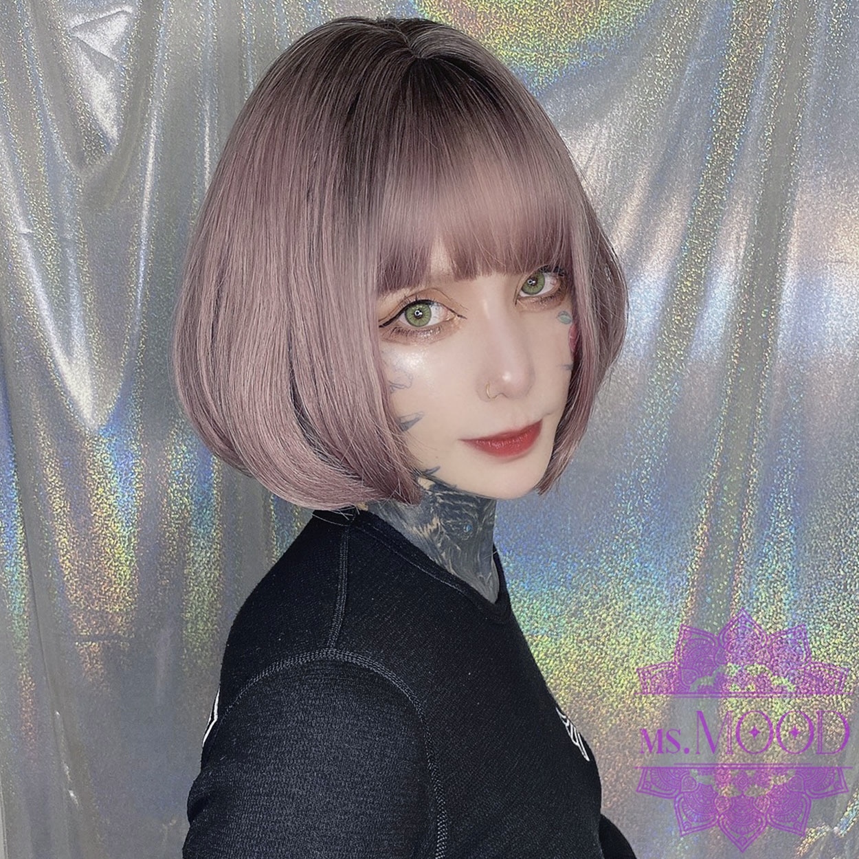 ピンクベージュグラデーション 丸シルエットボブウィッグ ウィッグショップ Ms Mood