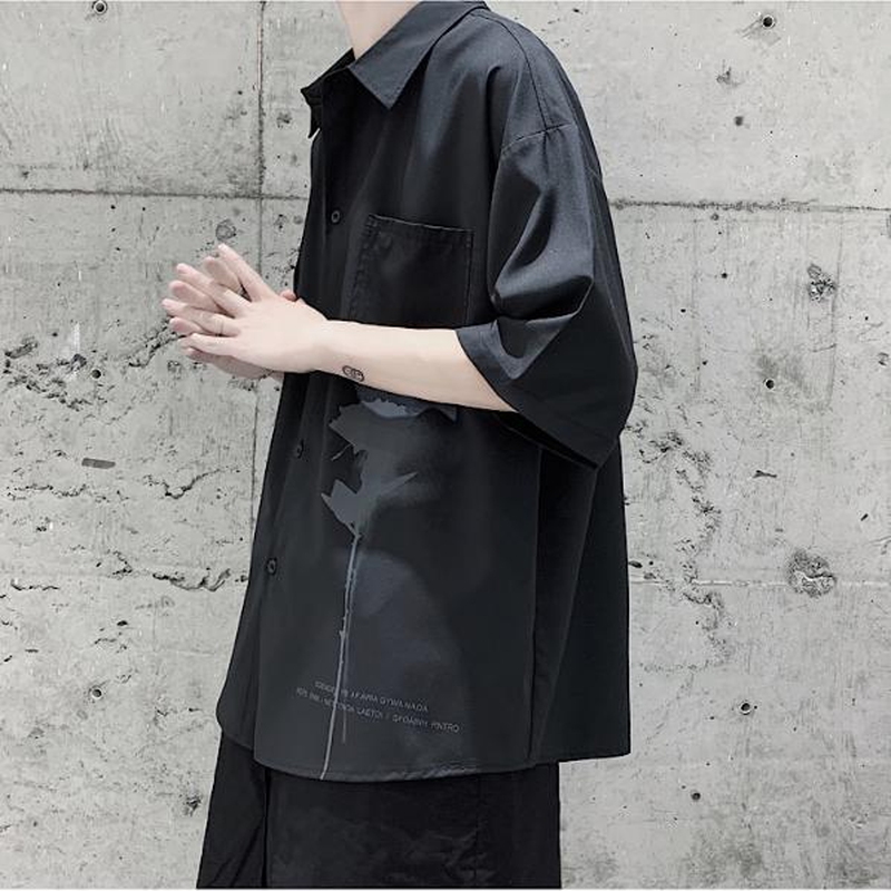 メンズ シャツ 半袖 ゆったり 黒薔薇 病み可愛い ゴスロリ ゆったり かっこいい モード系 カジュアル 韓国 オルチャン 原宿系 10代 代 Dressyなファッション モード ゴスロリのお店 Ladies Fashion Seasonz