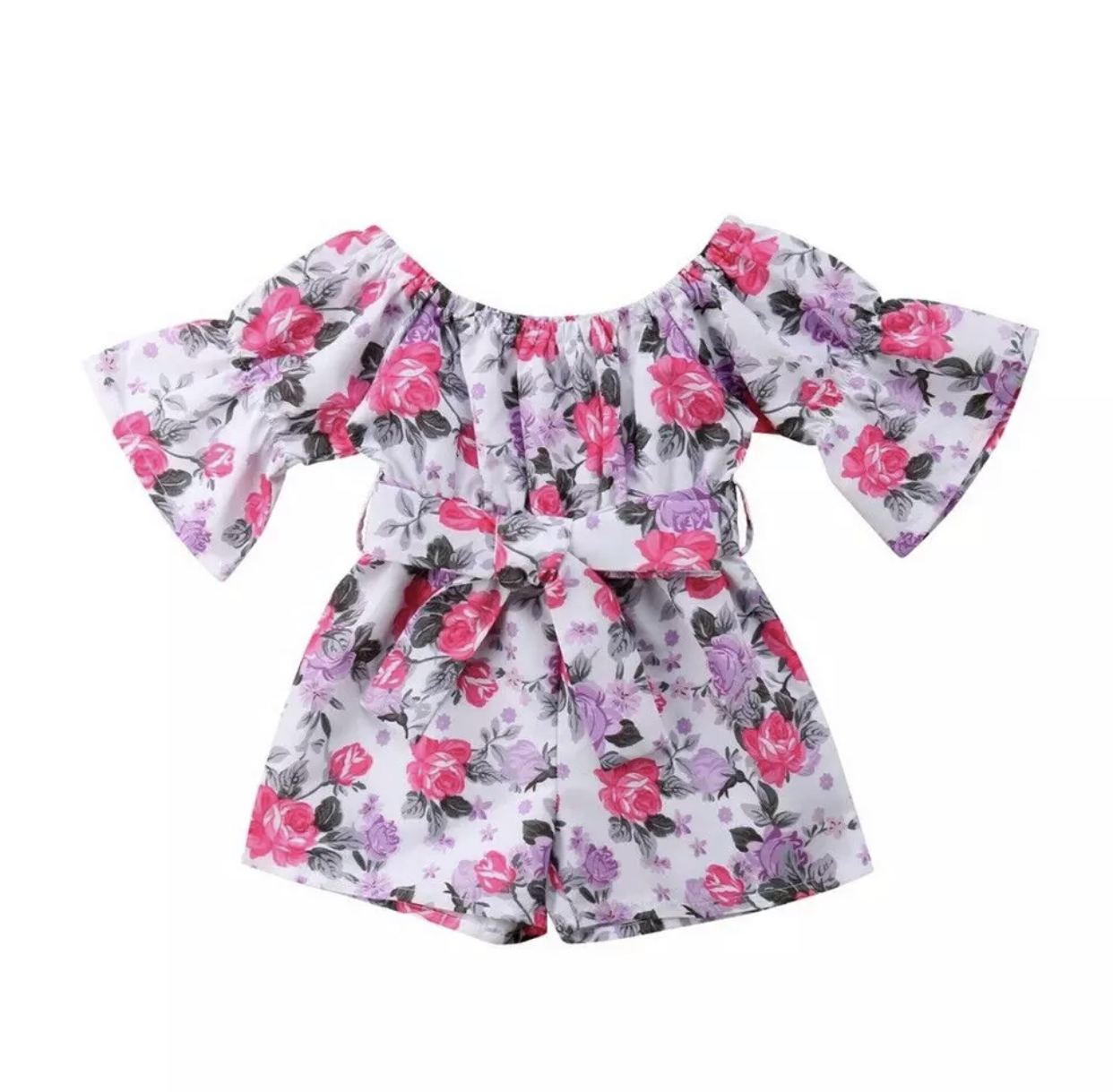 送料無料 7種類 女の子 花柄 オールインワン ジャンプスーツ サロペット ロンパース ウエストマーク リボン 子供 キッズ ベビー 春 夏 La Preference