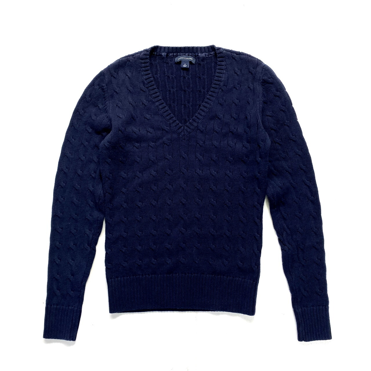 Tommy Hilfiger トミーヒルフィガー Vネック コットンニットセーター レディースm 古着 ケーブルニット ネイビー 紺色 ニットセーター Al Cave 古着屋 公式 古着通販サイト