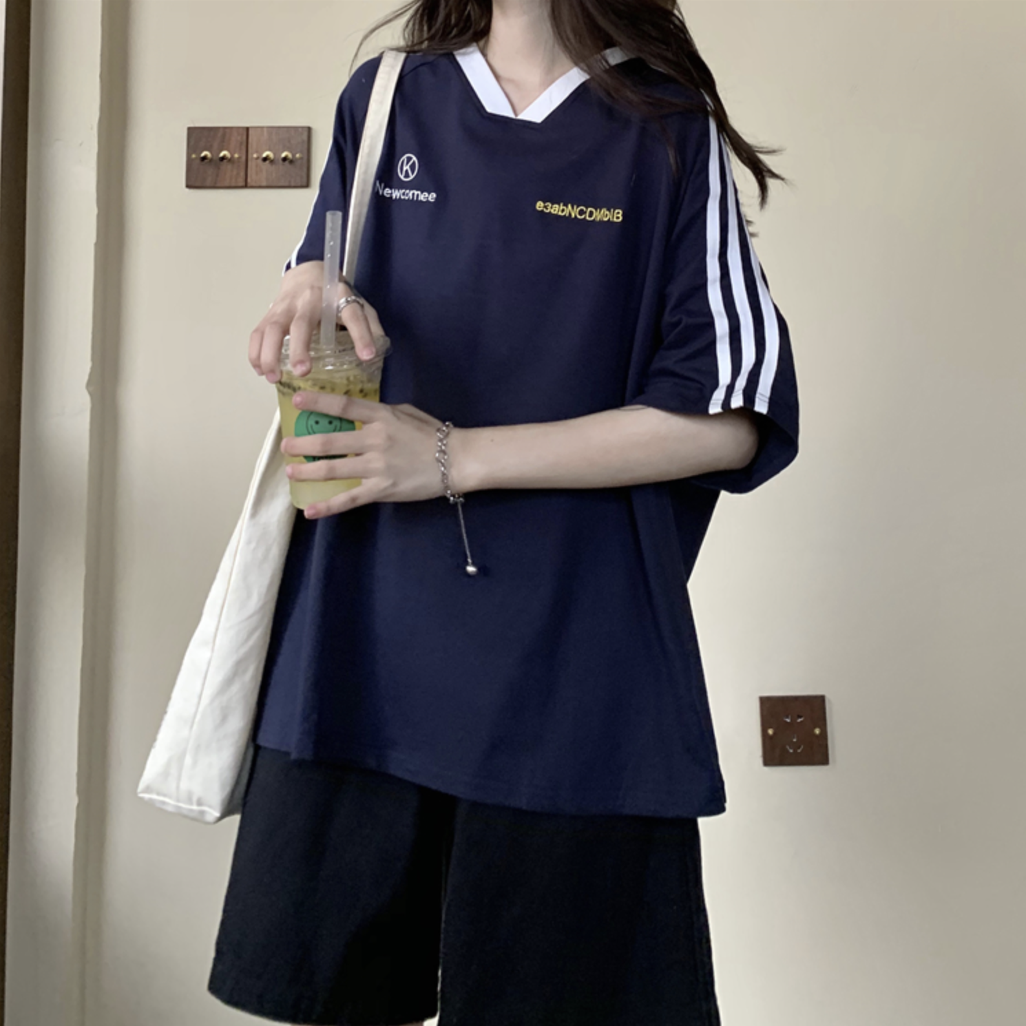 送料無料 こなれ感 のある サイズ感 スポーツ Tシャツ ユニフォーム ゆるダボ カジュアル ストリート メンズライク 華奢見え Lamitte Deco トレンド 韓国ファッション ショップ