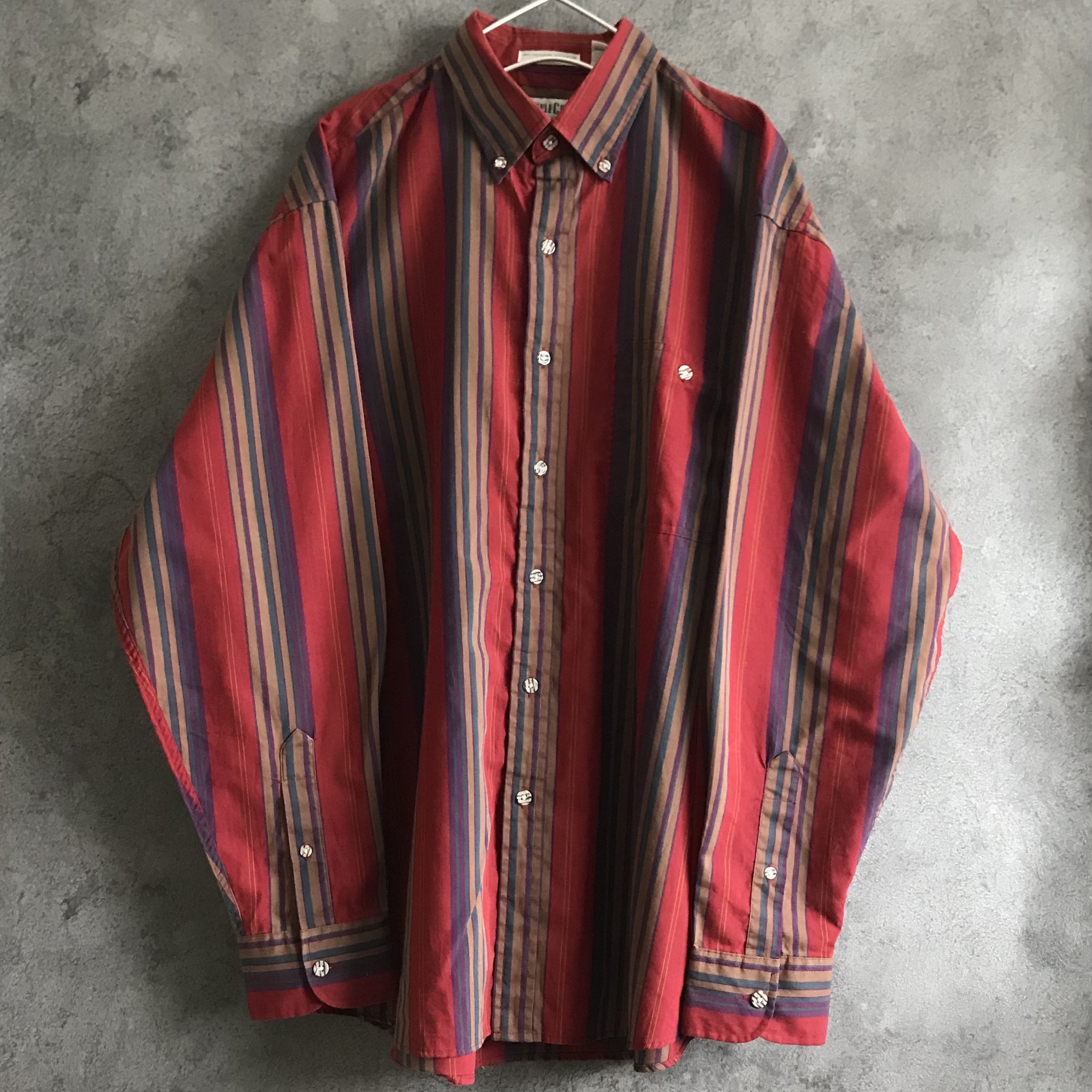 古着シャツ 古着 シャツ レトロ ヨーロピアン ストライプ 柄シャツ 綿ポリ 総柄 アート メンズ 長袖 古着屋antenna