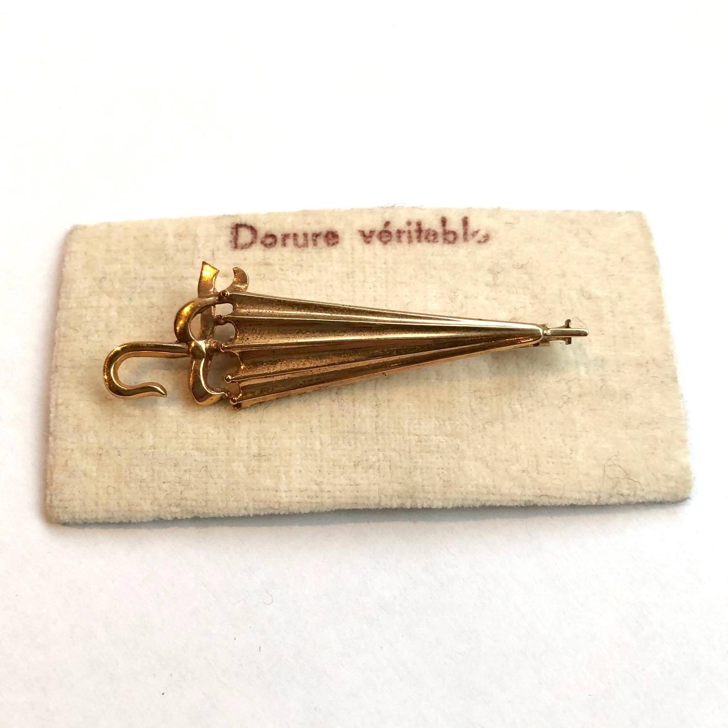 ゴールド傘のヴィンテージブローチ Dua アクセサリーパーツショップ