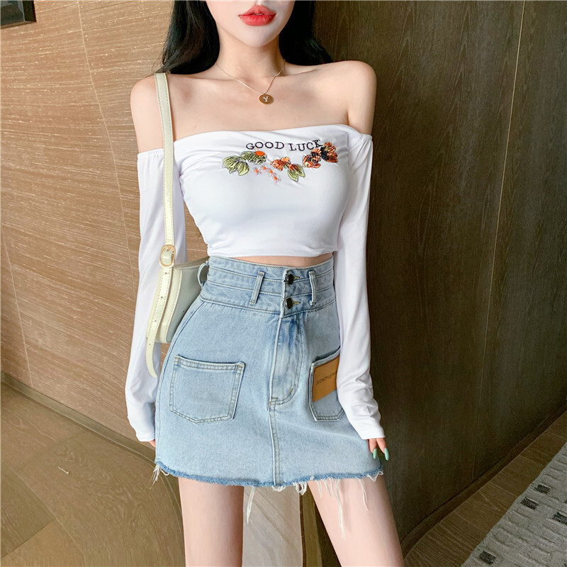 スカート女性の夏のハイウエストは細い生のエッジだったパーソナライズされたポケットデザインパッケージヒップショートスカートの潮の単語デニムスカートバージョン セブンプリンセス Mixlily Shop A1