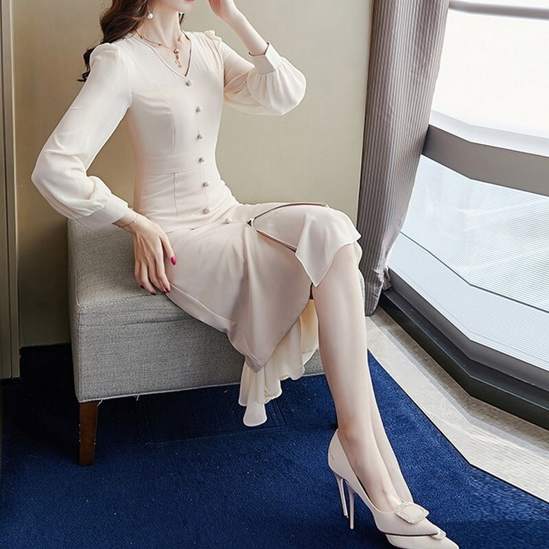 Vネックフロントボタンフリルワンピース 531 Mimirie