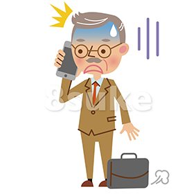 イラスト素材 スマートフォンで通話する熟年のビジネスマン ショックをうけた表情 ベクター Jpg 8sukeの人物イラスト屋 かわいいベクター素材のダウンロード販売