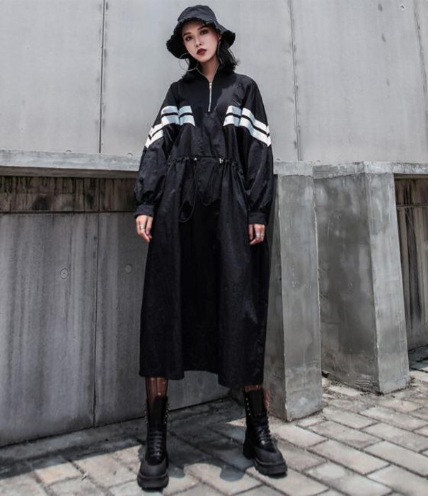 ゴシック ワンピース ボーダー マキシ丈 黒コーデ 病み可愛い 原宿系 ストリート系 韓国 オルチャン 天使と悪魔 サブカル系ファッション Seasonz