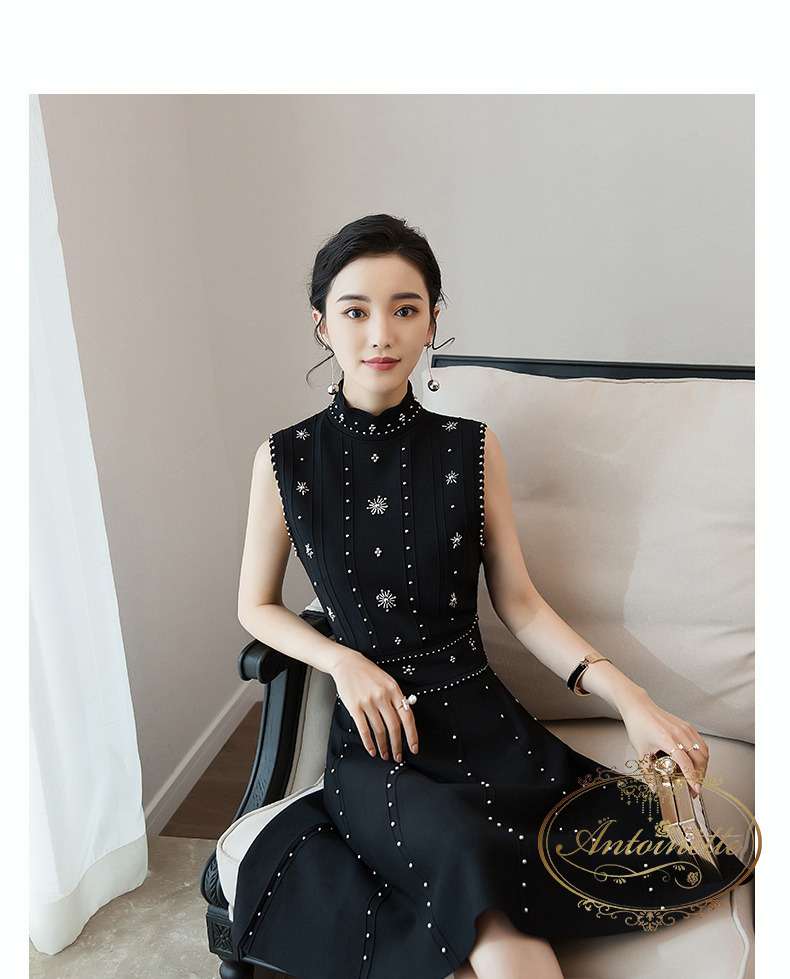 レディース キラキラ ビジュー 可愛い ブラック ノースリーブ リゾート ワンピ わんぴーす 結婚式 シンプル 二次会 パーティードレス Dress Anlo435 Antoinette