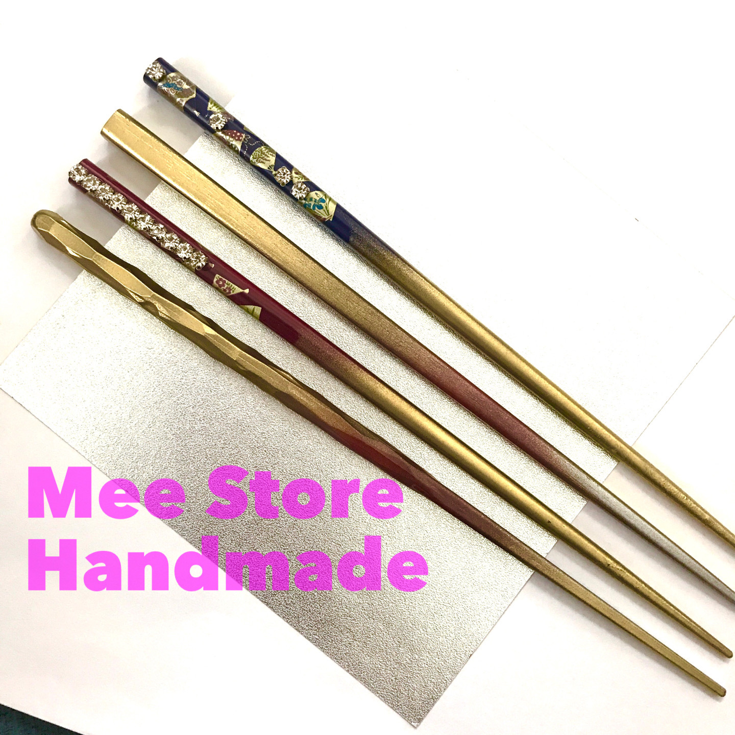 箸型かんざし4本セット A ゴールド 扇子 キラキラ Mee Store Handmade