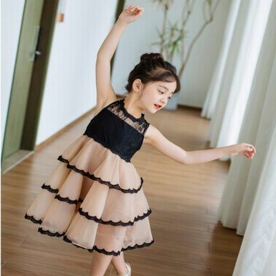 ママサイズ有 バイカラー ティアード スカラップ ドレス 110 150cm ママサイズ シースルー デコルテ ノースリーブ レース 大人っぽい ワンピース 19s S 韓国 子供服 女の子 ガールズ キッズ 親子 おそろい P173 A Dear Child