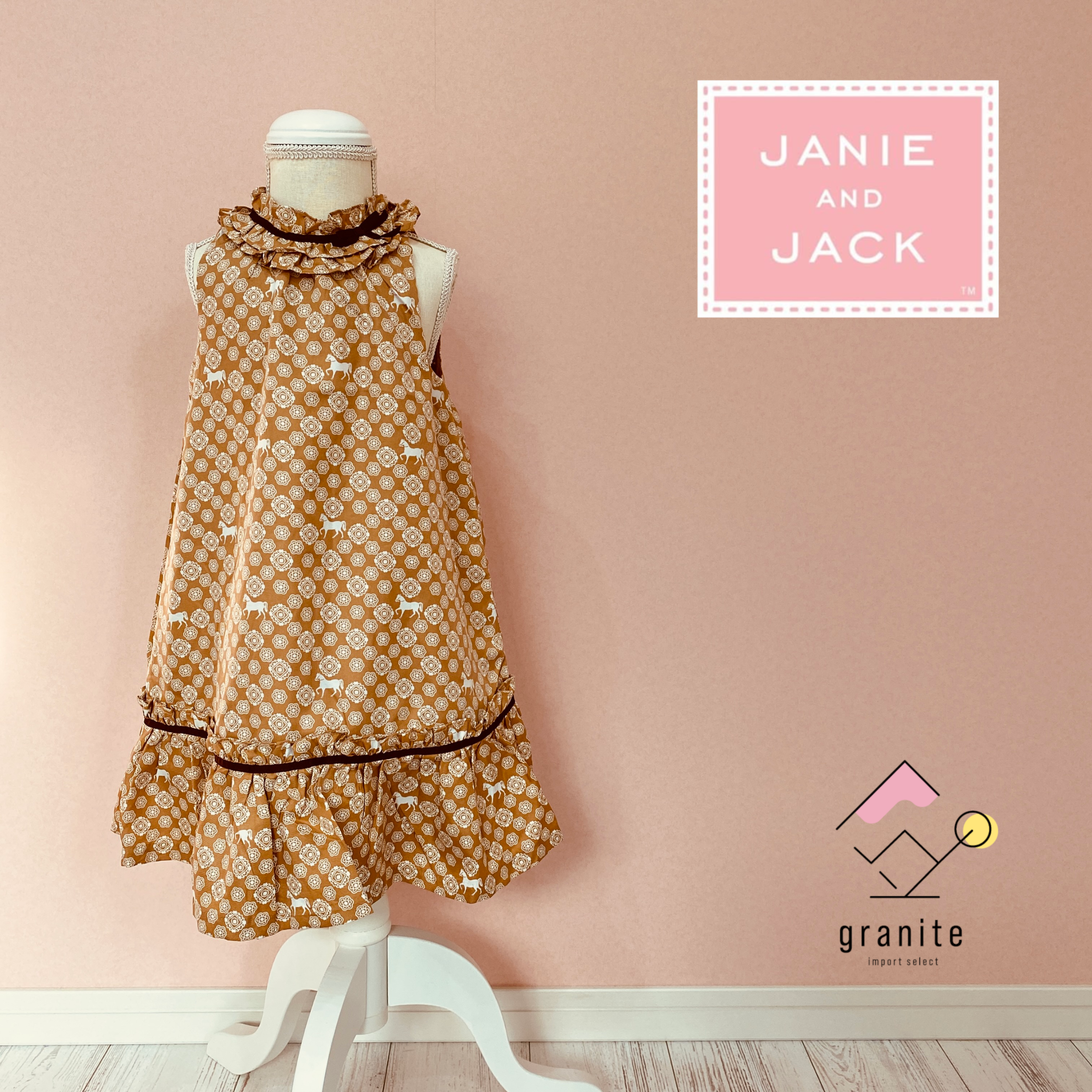 ジャニーアンドジャック キャメル馬柄aラインワンピース 輸入子供服 グラニテ