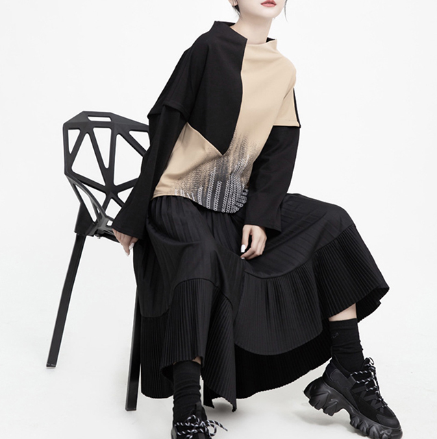 レディース モード系 ブラック系 黒系 ゴシック モノトーン スカート プリーツ アシメ 変形 おしゃれ 上品 Dressyなファッション モード ゴスロリのお店 Ladies Fashion Seasonz