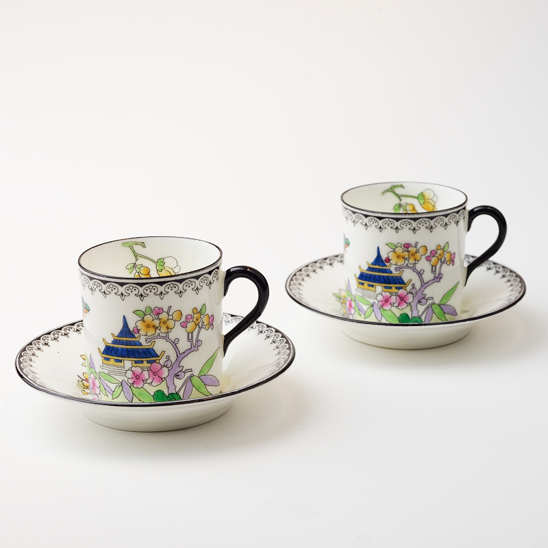 Royal Doulton ロイヤルドルトン ペア 2客セット シノワズリ アンティーク デミタスカップソーサー B イギリス ビンテージ コーヒー カップ ティーカップ レトロ Rusty Antique ラスティー アンティーク