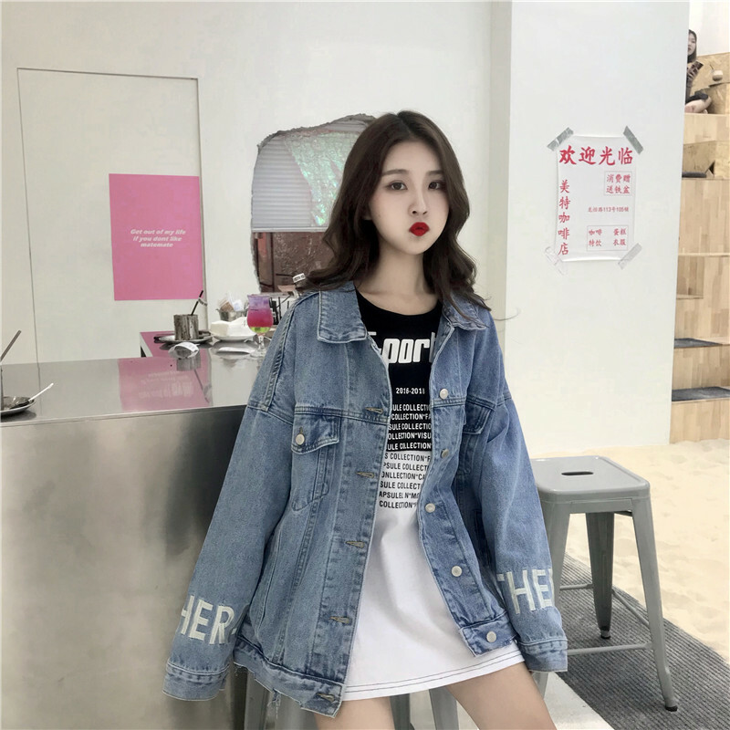 春夏 デニム ジャケット アウター 英字 プリント 韓国風 カジュアルファッション Macaron