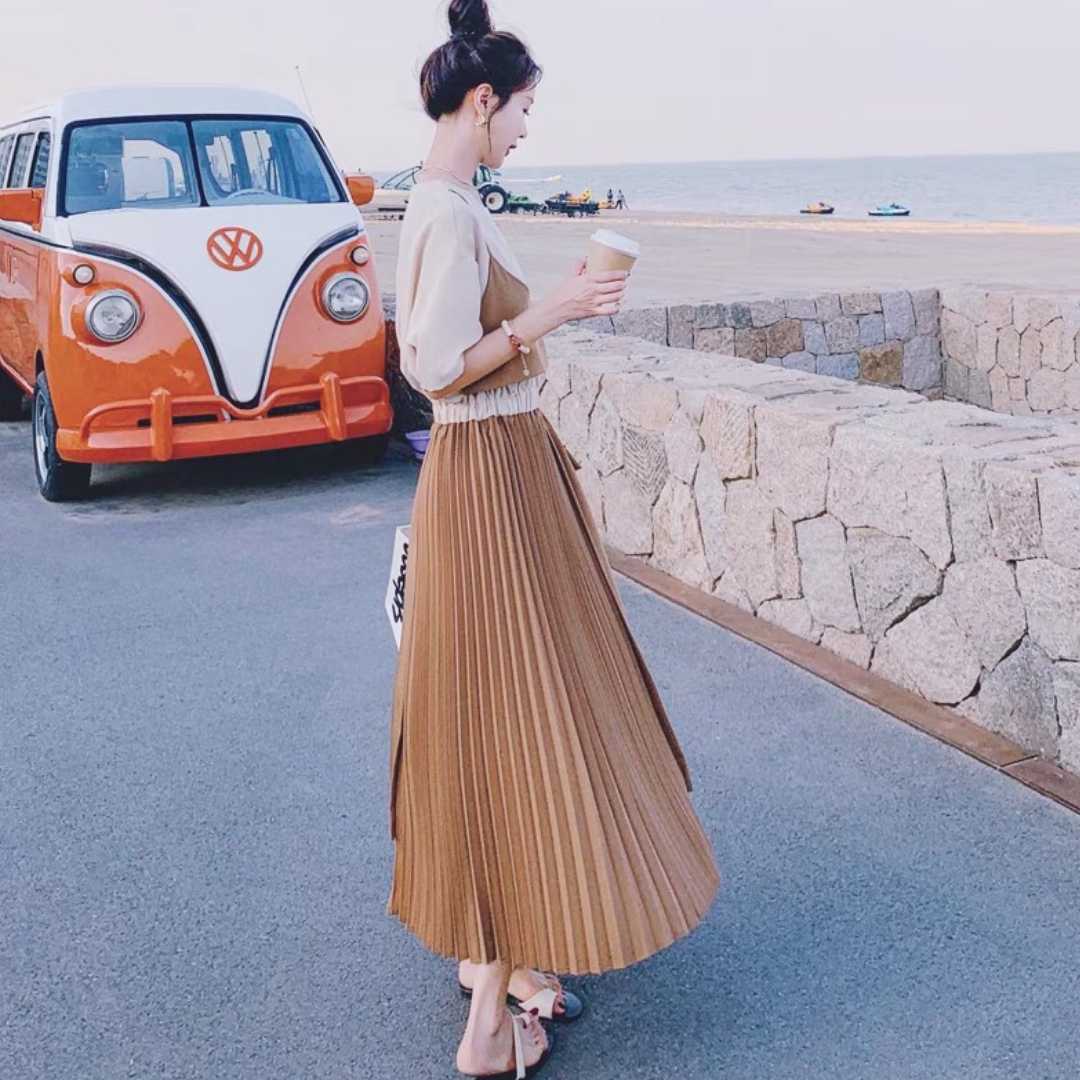 390 ワンピース ベージュ プリーツ Scelta 24