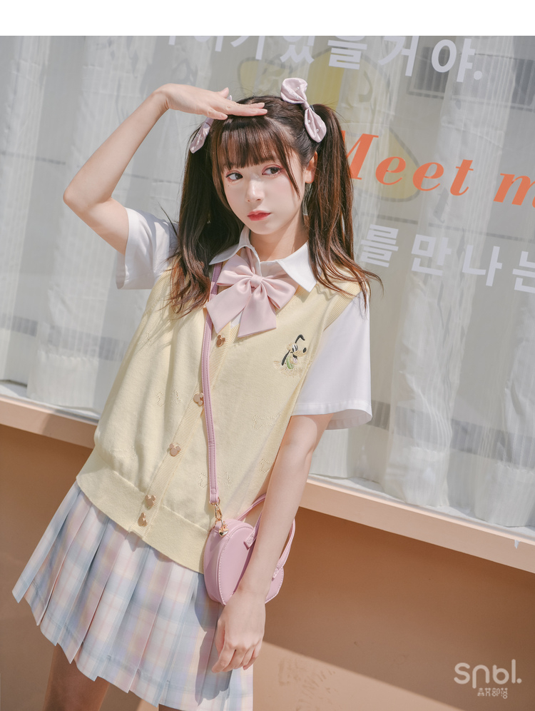 426 Jk制服 ディズニー グーフィー 公認 ロリータ 高校生 ニット スクール ベスト F3d3n0 Lachouette