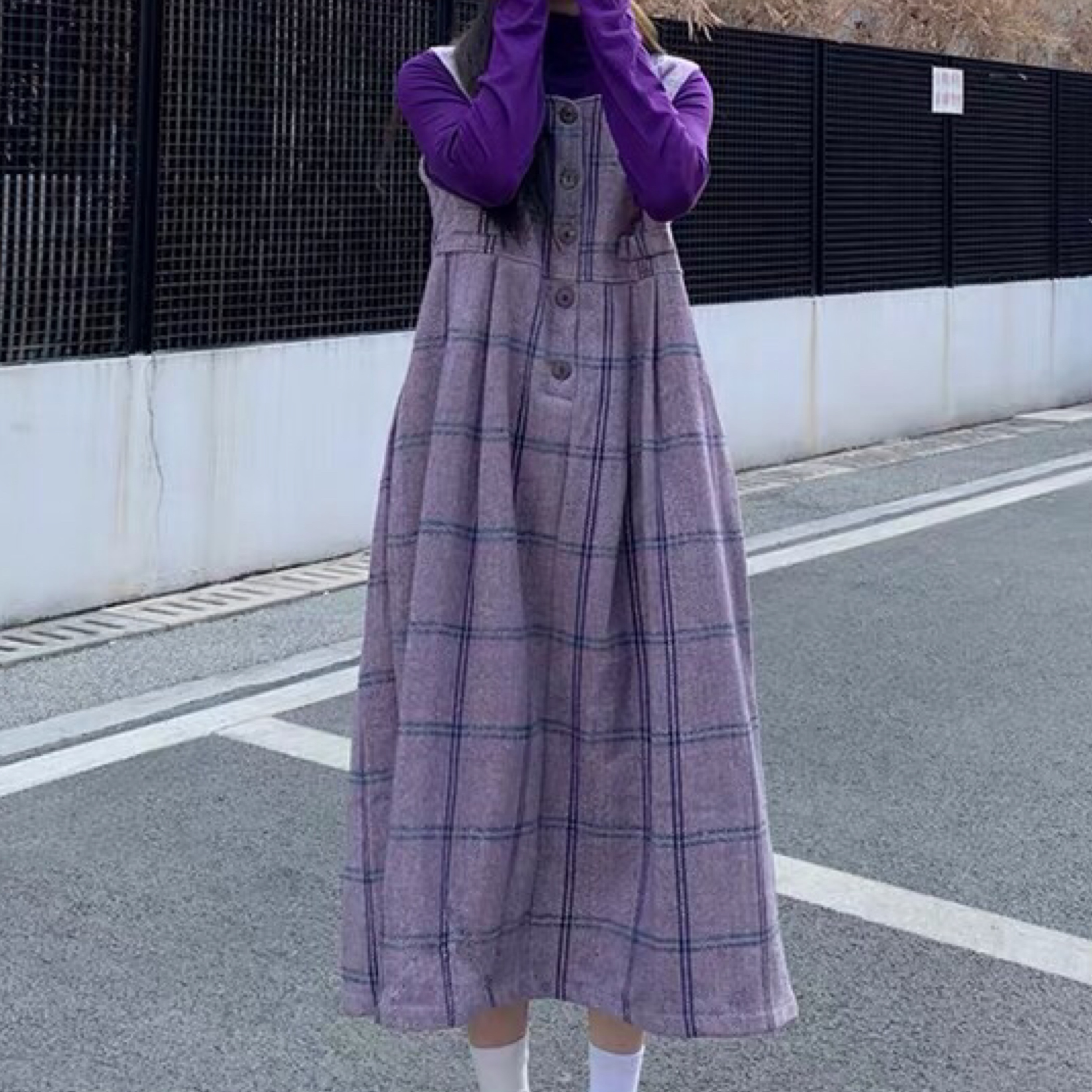 フレンチレトロ パープルチェックワンピース A0744 Retro N