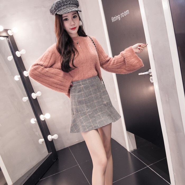 スカート チェック柄スカートパンツ 秋 冬 フリルハイウエスト チェック柄 ウールワードスカート ショートスカート 女性フィッシュテール バッグヒップ ズボンスカート Ledy Go Round