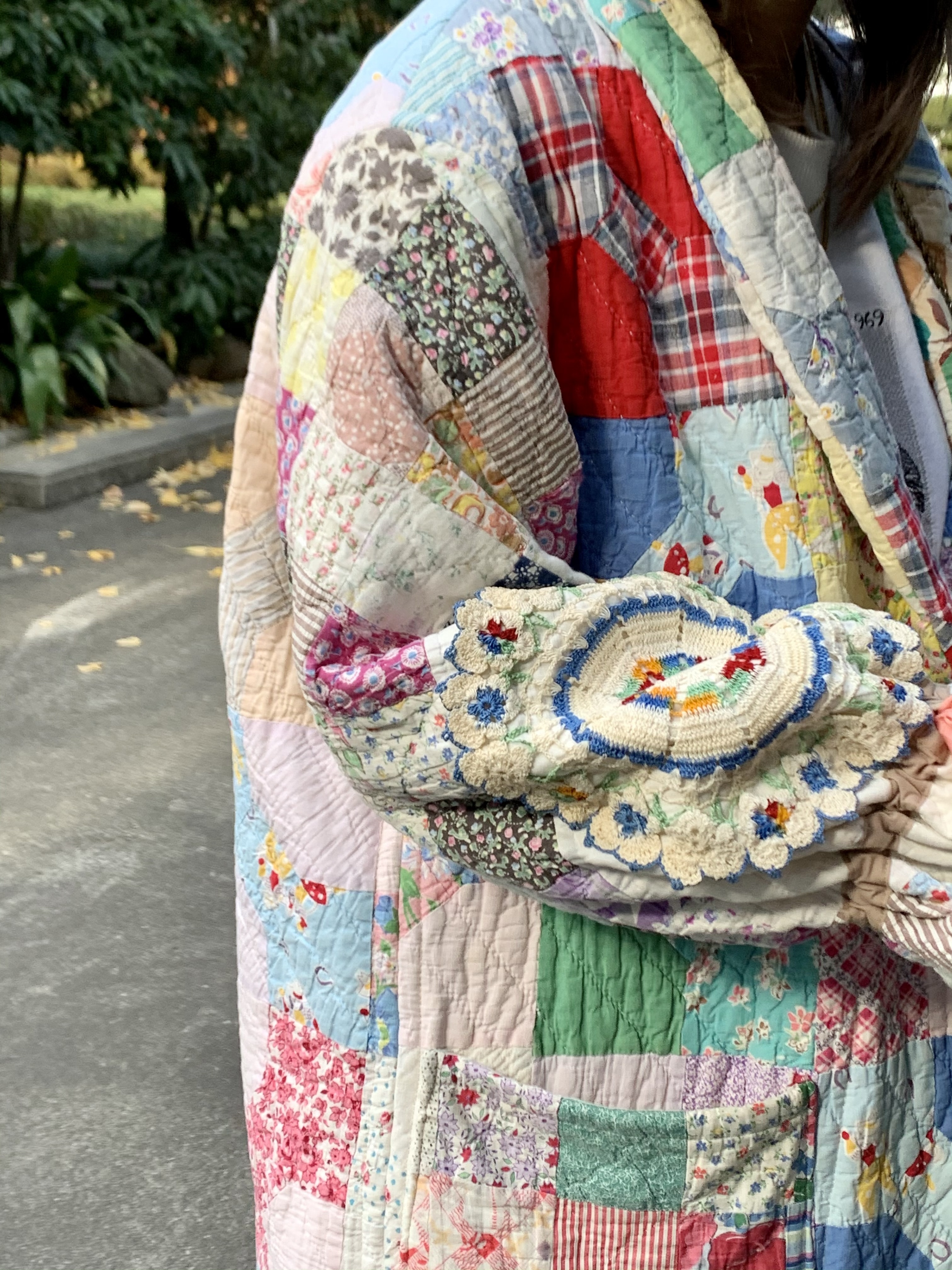 パッチワークキルトコート ロング丈 2枚のキルトを使いました オトシマエ