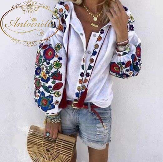 レディース トップス 長袖 夏 コットン 湘南 海辺 リゾート 総柄 タッセル エスニック アジアン インド Antoinette
