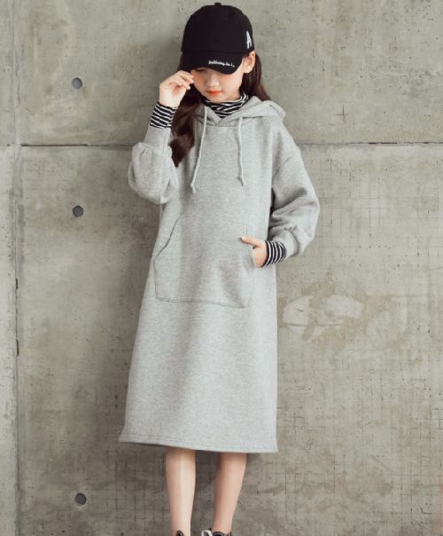 1 165cm 2カラー ワンピース パーカー 重ね着風 ロング丈 シンプル A Dear Child
