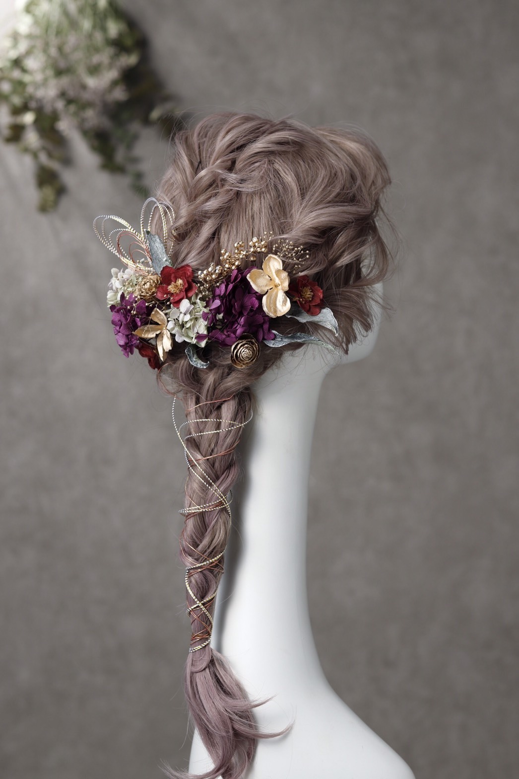 アネモネ水引髪飾 パープル 袴 振袖 成人式 ヘアドレス ヘアパーツ プリザーブドフラワー ドライフラワーフラワー Cocorofleur