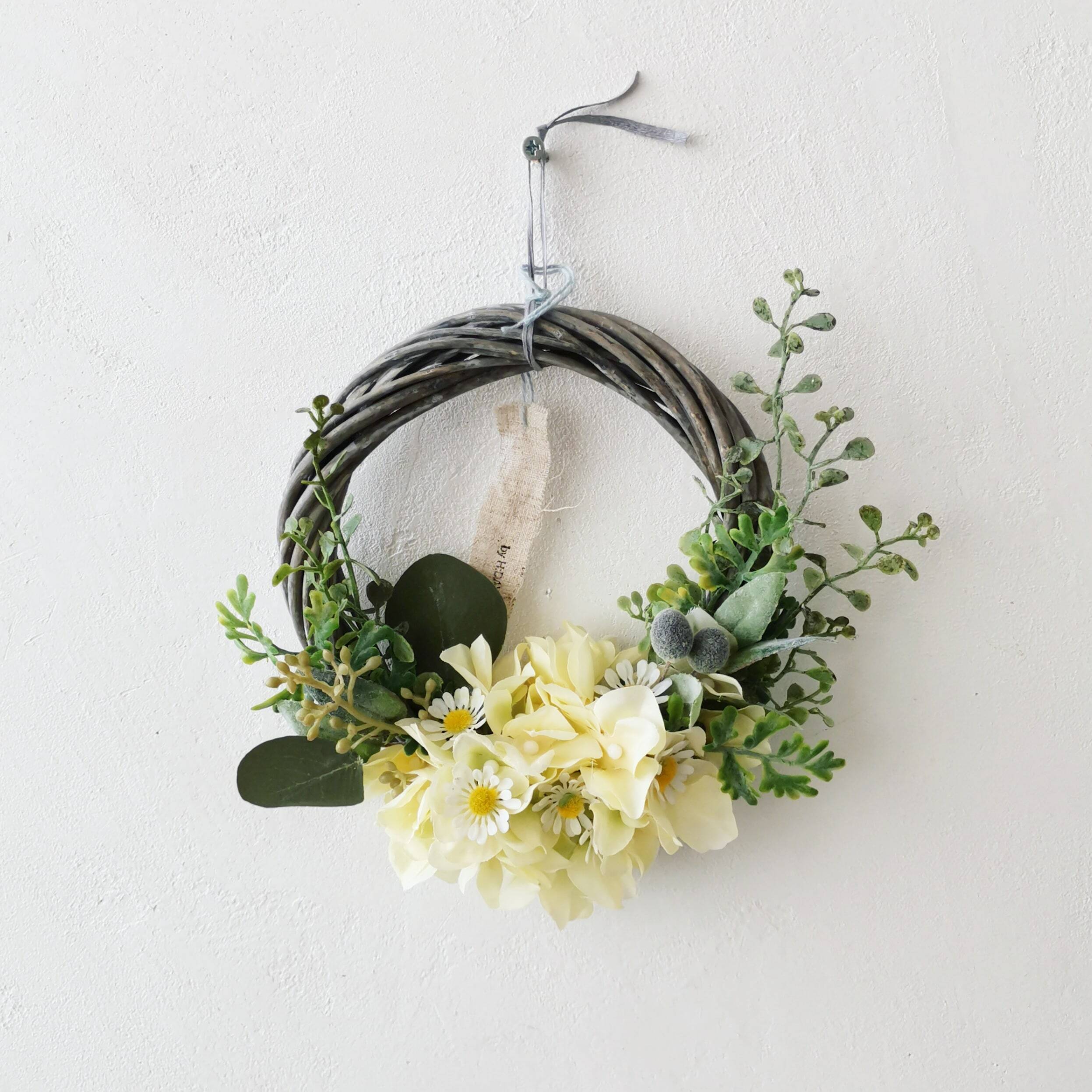 クリームイエローのアジサイリース Artificialflower F16cm Dni By H Dayflowers 花雑貨