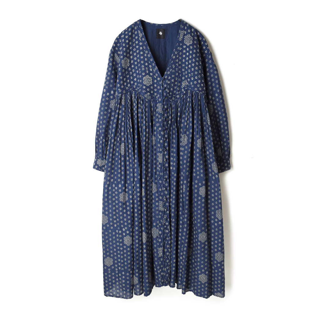 再入荷maison De Soilメゾンドソイル Nmds Block Print Hand Stitch Gathered Dressハンドステッチギャザーワンピース Provice