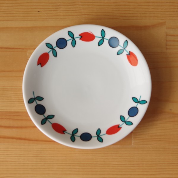 ドイツ製 ヴィンテージ食器 Creidlitz クライドリッツ レトロ花柄 ケーキ皿 17cm 4 赤 青 北欧風 アンティーク チューリップ デザートプレート Flohmarkt フローマルクト