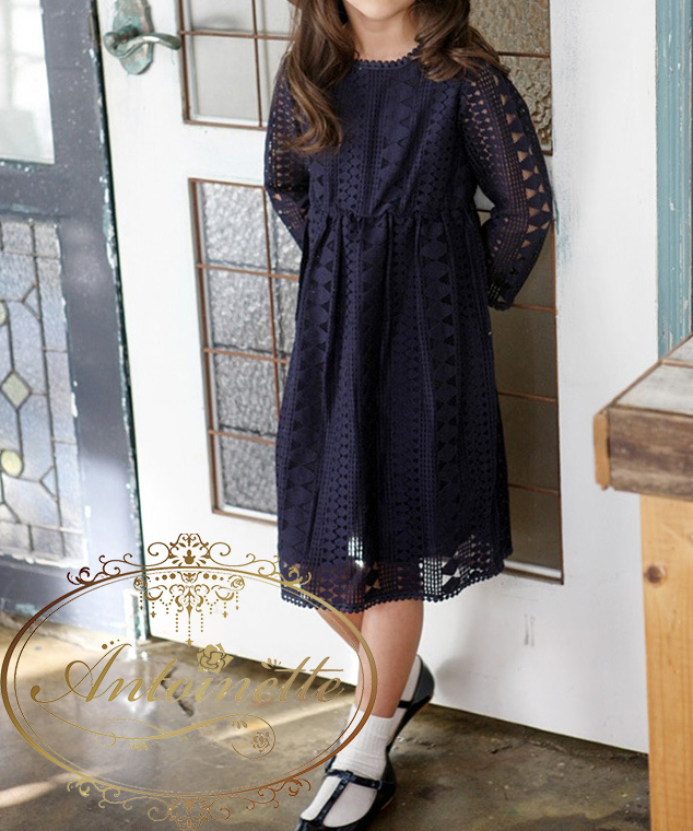 2色 女の子 レース ワンピース 普段着 Kids White Gray Classical Naturalstyle Antoinette