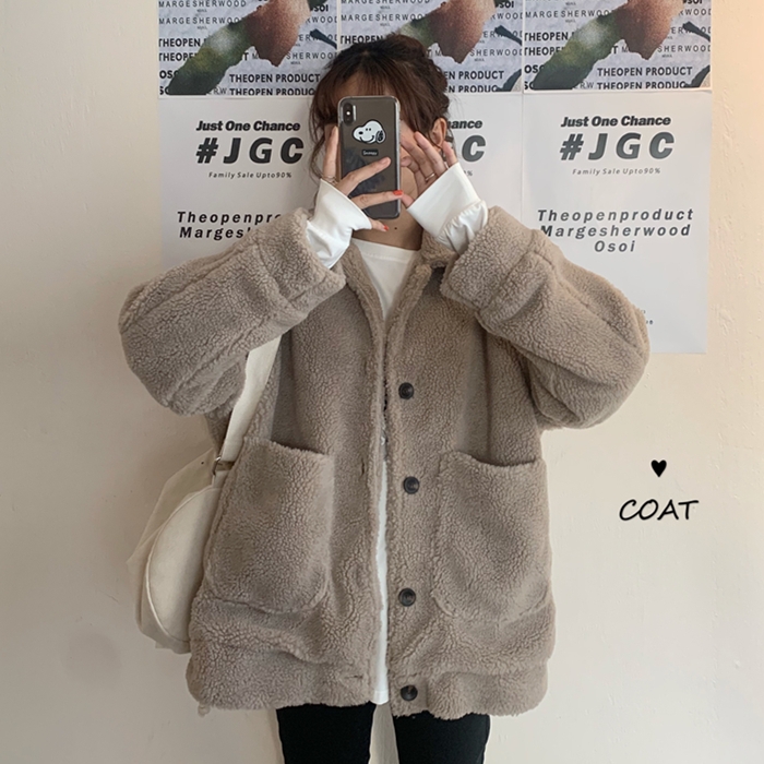 ボアジャケット ボアブルゾン オーバーサイズ レディース トレンド ベージュ おすすめ もこもこ 冬物 Macaron