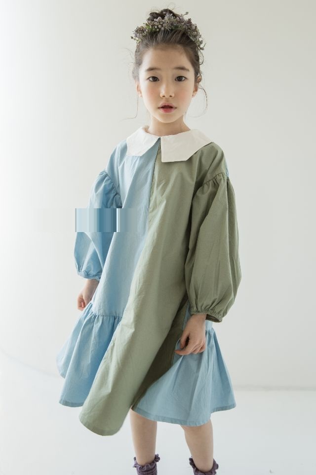 レトロ バイカラー ワンピース 女の子 子供 キッズ ボリューム袖 シフォン袖 フォーマルワンピース 長袖 子供ワンピース キッズドレス 子供服 ジュニア 結婚式 発表会 入園 卒業式 二次会 パーティー 送料無料 韓国レディース キッズファッション