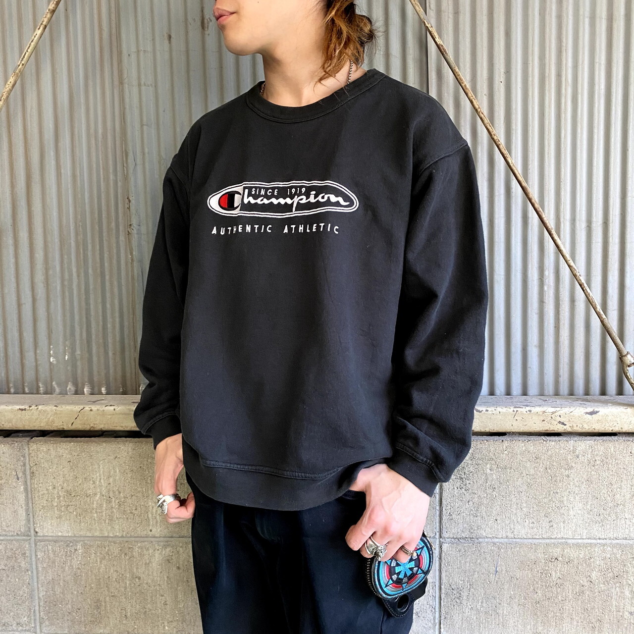 90年代 Champion ユーロチャンピオン ロゴ刺繍 スウェット メンズm 古着 トレーナー 90s ビンテージ ヴィンテージ ブラック 黒 スウェット Al Cave 古着屋 公式 古着通販サイト