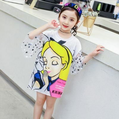 110 160cm Alice ポップ 派手 Tシャツ ワンピース チュニック レース 袖 19s S 韓国 子供服 女の子 ガールズ キッズ カジュアル P224 A Dear Child