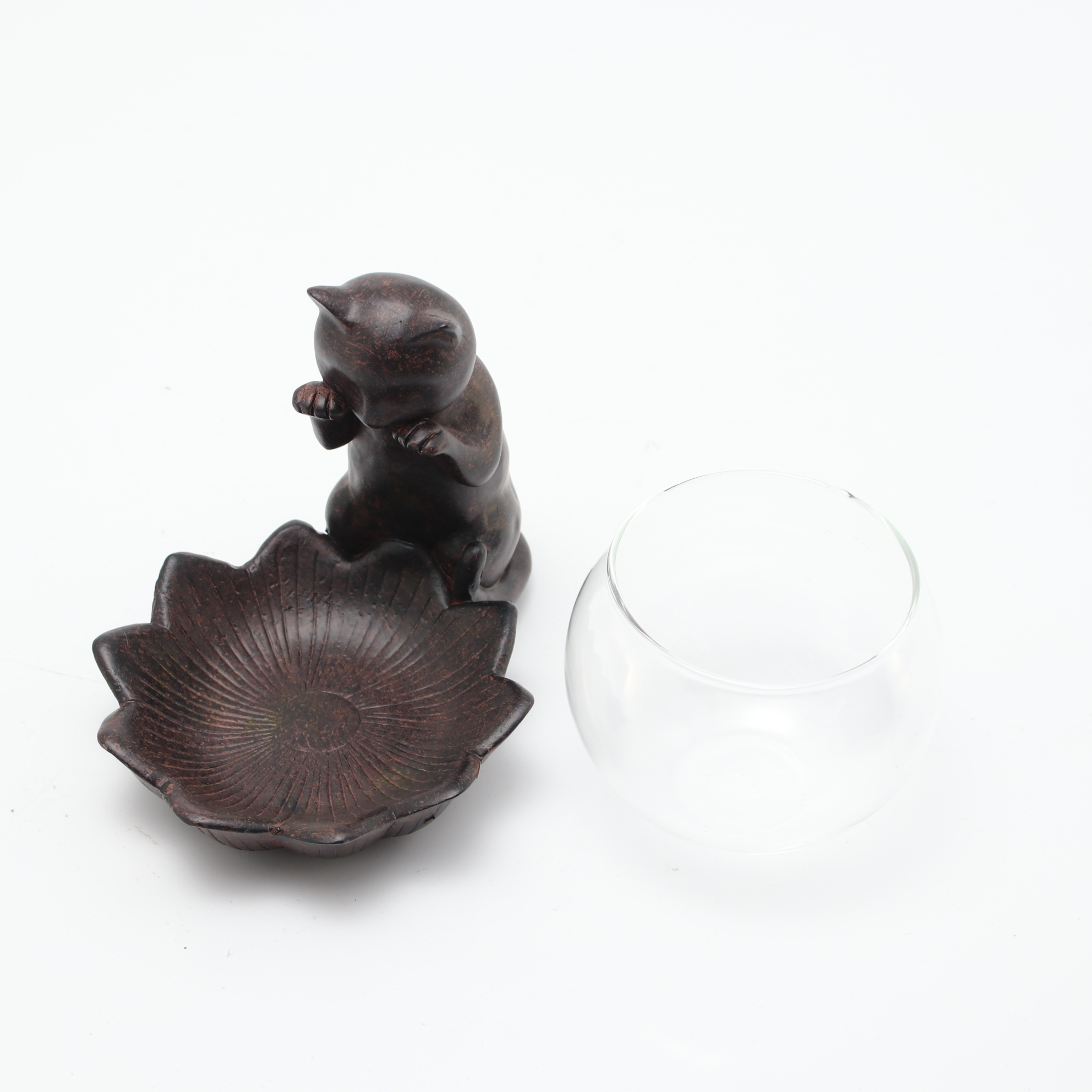 フラワーベース 花瓶 ガラスベース 猫 ネコ キャット 猫雑貨 アジアン雑貨 オブジェ 置物 水鉢 メダカ鉢 雑貨屋リエット