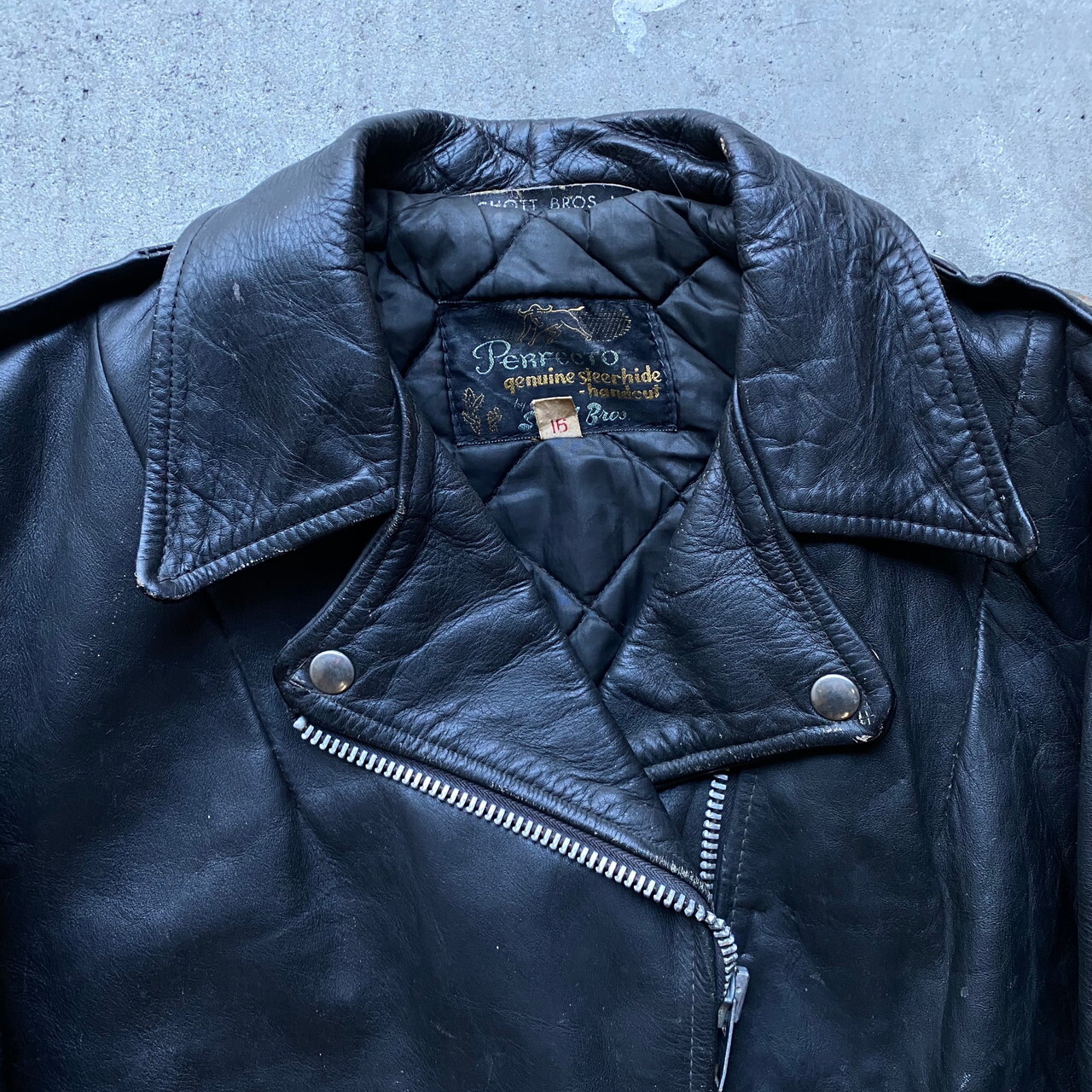 60年代 ビンテージ Usa製 黒タグ Schott Perfect ショット ワンスター アメリカン ダブルライダースジャケット レディース企画 サイズ16 メンズs相当 60s ヴィンテージ ブラック 黒 古着 レザージャケット 革ジャン アメジャン パーフェクト サボテンタグ ブルゾン