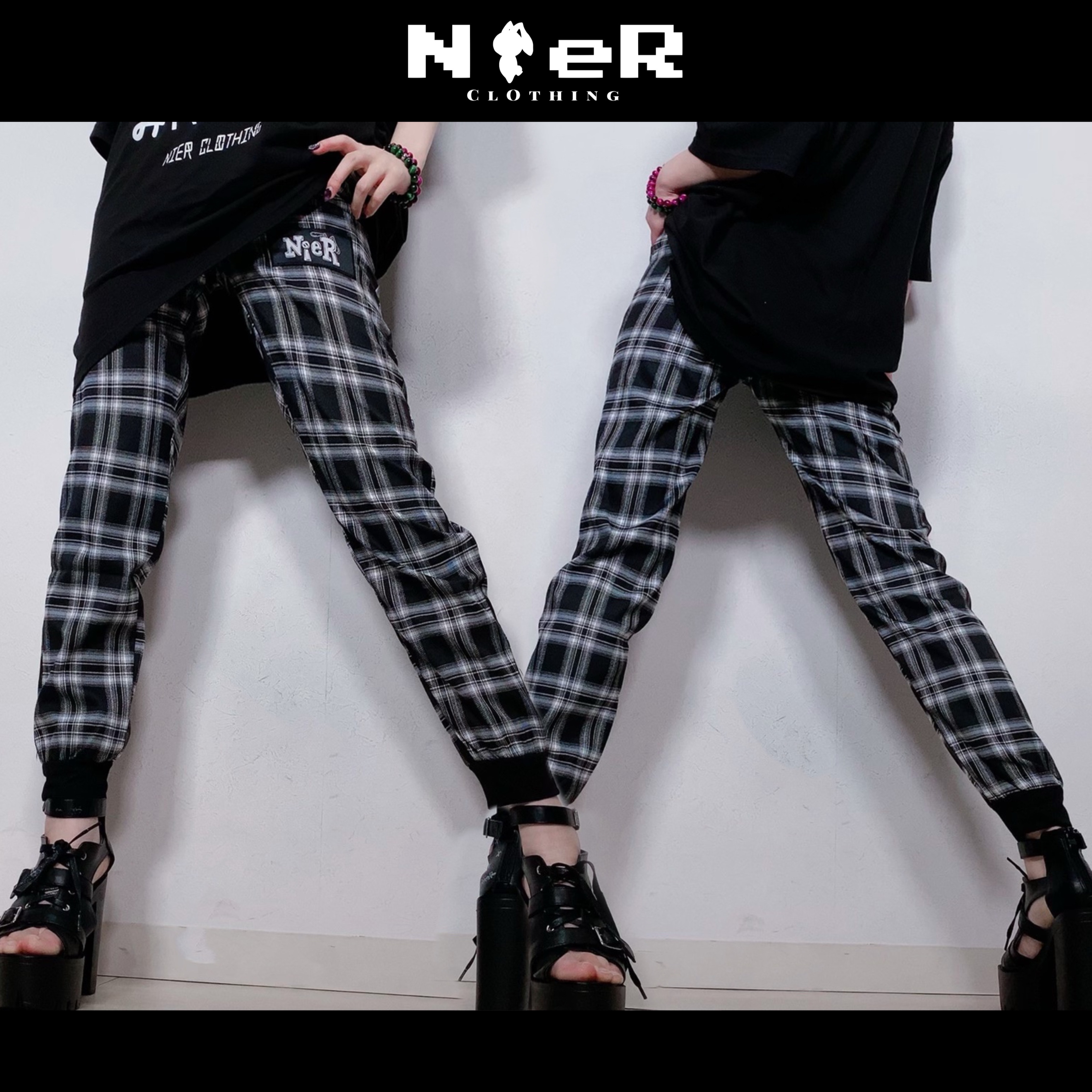 Black checkered joggers Clearance
