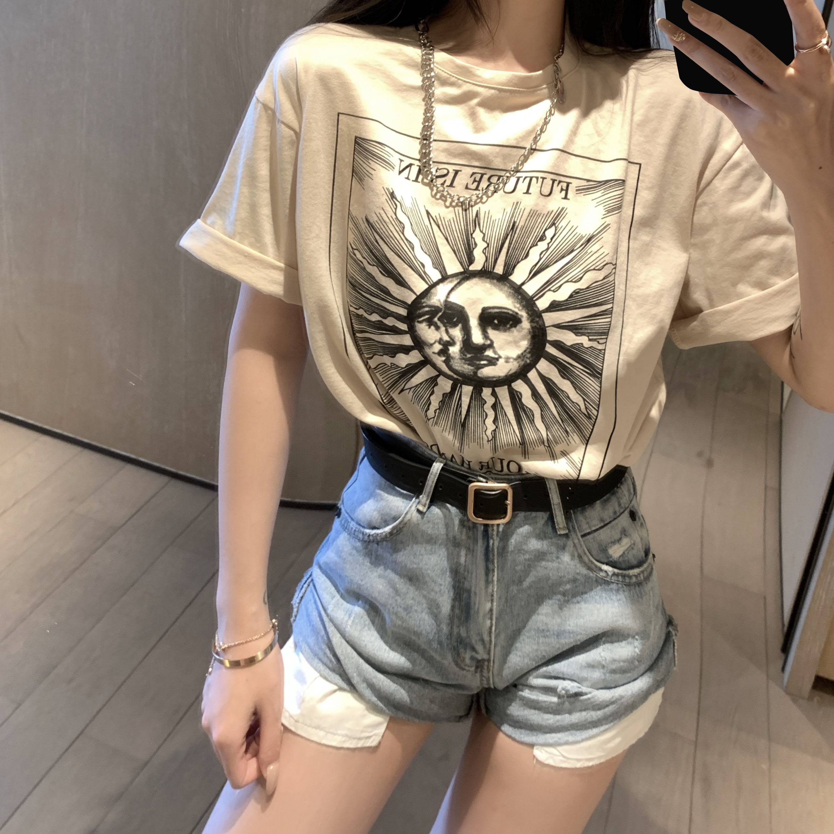 新しいファッションサンプリントtシャツ夏のラウンドネックワイルドルーズルーズスリム半袖トップ女性 セブンプリンセス Mixlily Shop A1 新しいファッションサンプリントtシャツ夏のラウンドネックワイルドルーズルーズスリム半袖トップ女性 セブンプリンセス Mixlily Shop A1